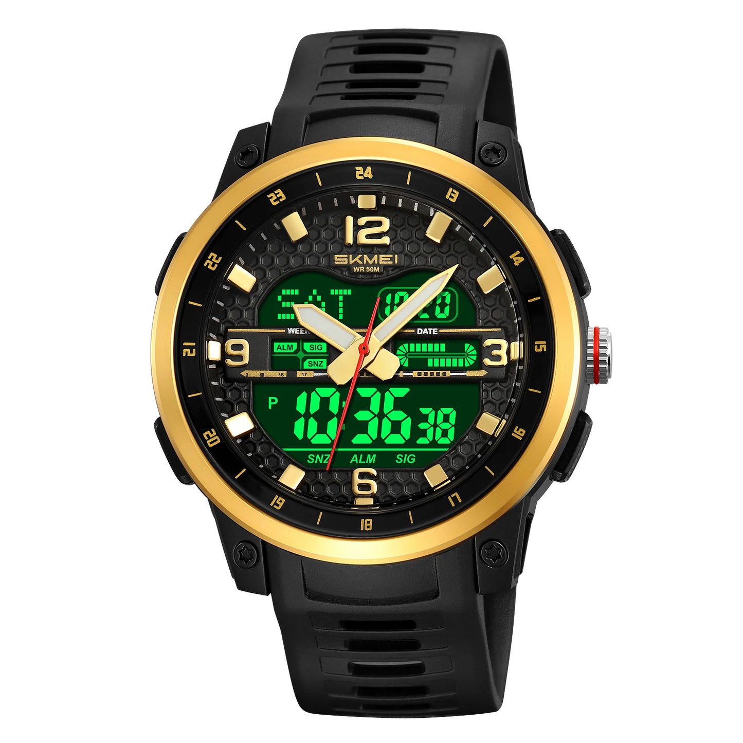 SKMEI Large dial Sport Watches Quartz Digital Display Outdoors Waterproof with Calendar Analog Three Time Zone Alarm Clock 2401