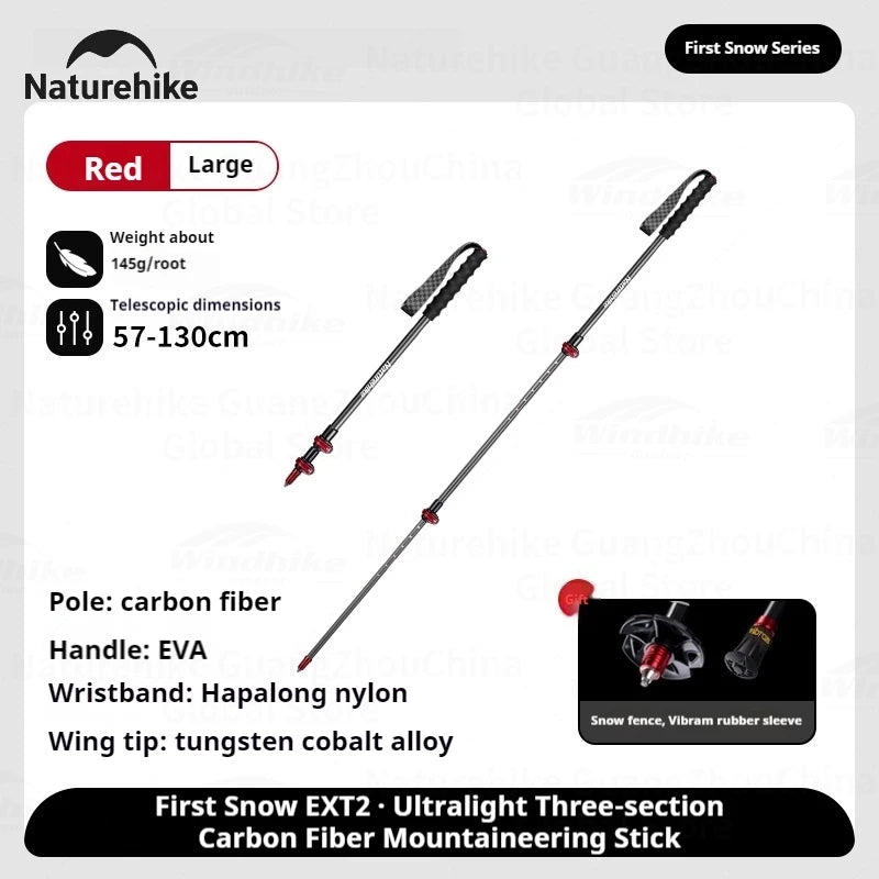 Naturehike ST10-Trekking Pole 135g Carbon Fiber Cane External Lock 3-Section Telescopic Rod Ultralight Hiking Walking Stick Cane
