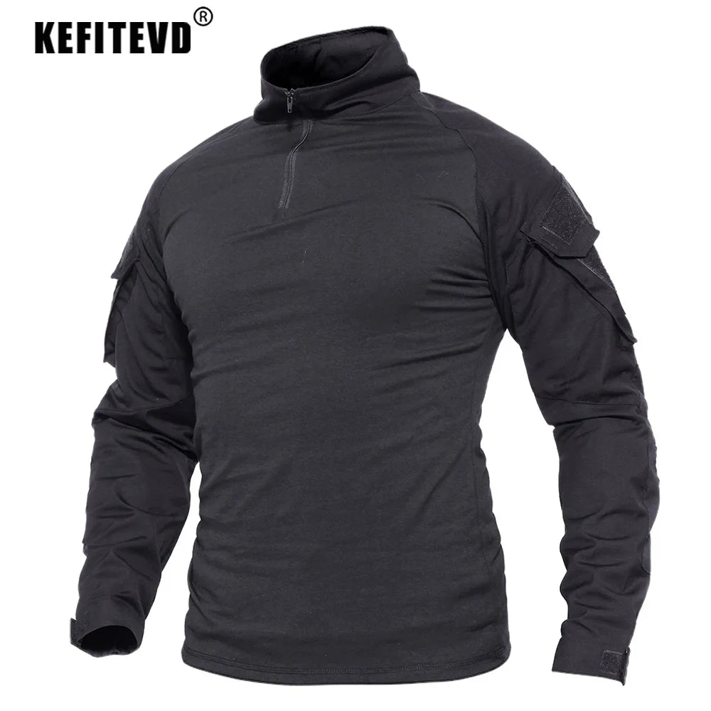 KEFITEVD Men's Hunting T-shirts 1/4 Zip Long Sleeve Shirt Outdoor Climbing Hiking Climbing Tees Camping Fishing Pullover Tops