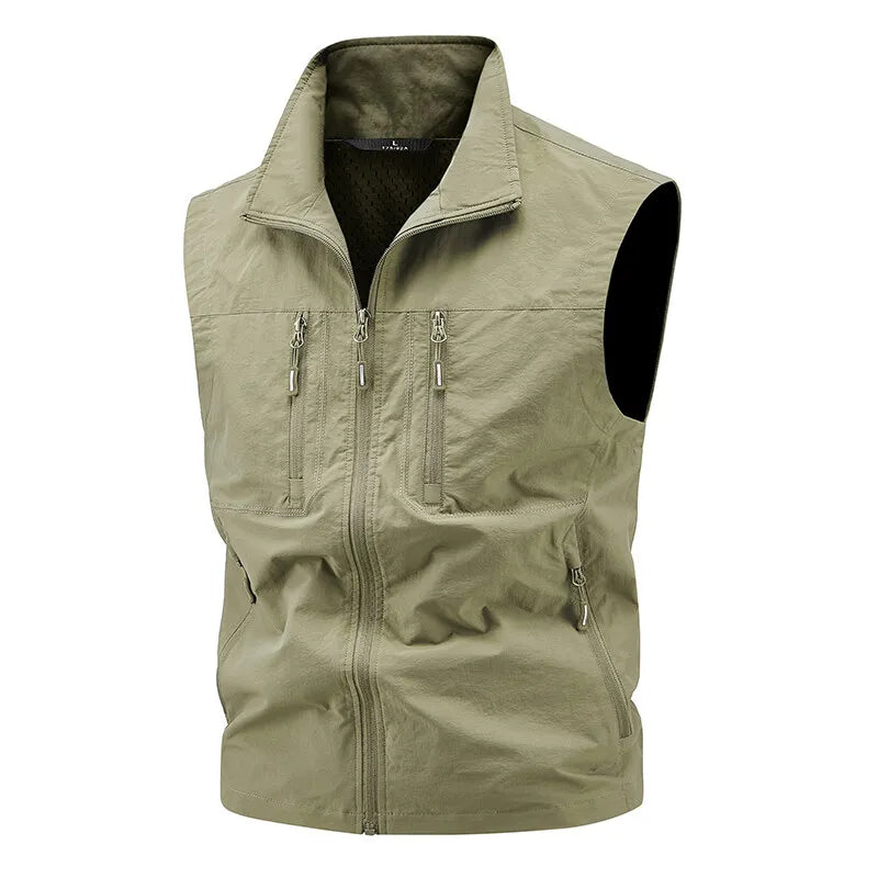 Vest Fishing Vest Men's Summer Thin Fishing Vests Outdoors Gilet Men Quick Drying Casual Spring and Autumn Stand Collar Jacket