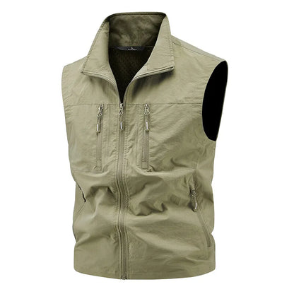Vest Fishing Vest Men's Summer Thin Fishing Vests Outdoors Gilet Men Quick Drying Casual Spring and Autumn Stand Collar Jacket