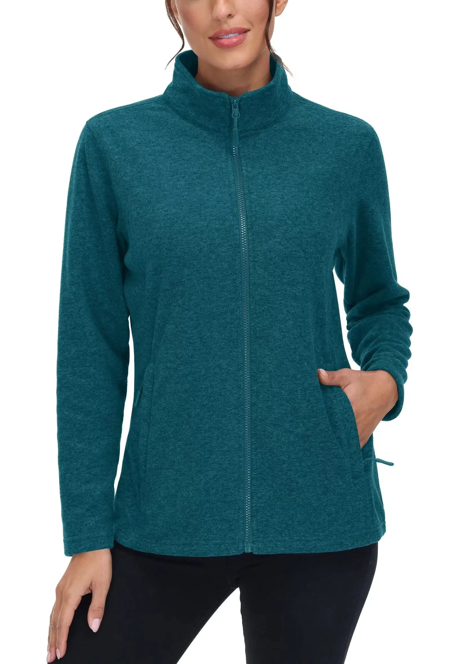 KEFITEVD Women Winter Full Zip Fleece Jacket Thermal Lightweight Coat Ladies Warm Camping Hiking Climbing Casual Top Windbreaker