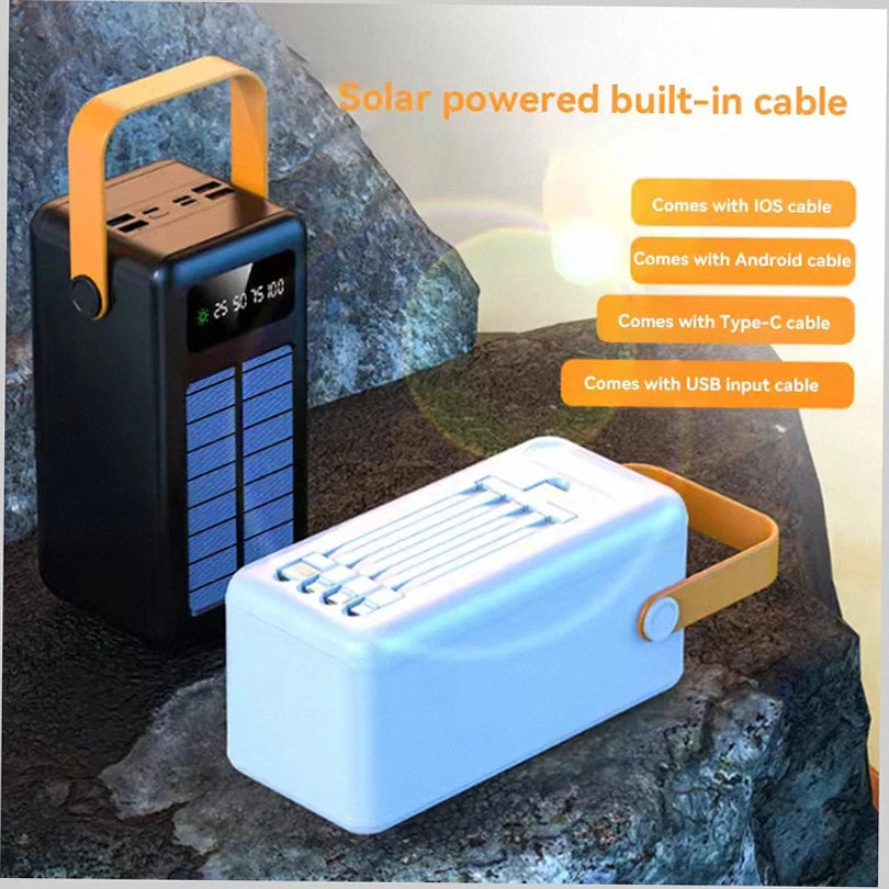 150000mAh Solar Panel Power Bank Fast charging Power Station with Four Wire External Battery Pack with Flashlight For Outdoors