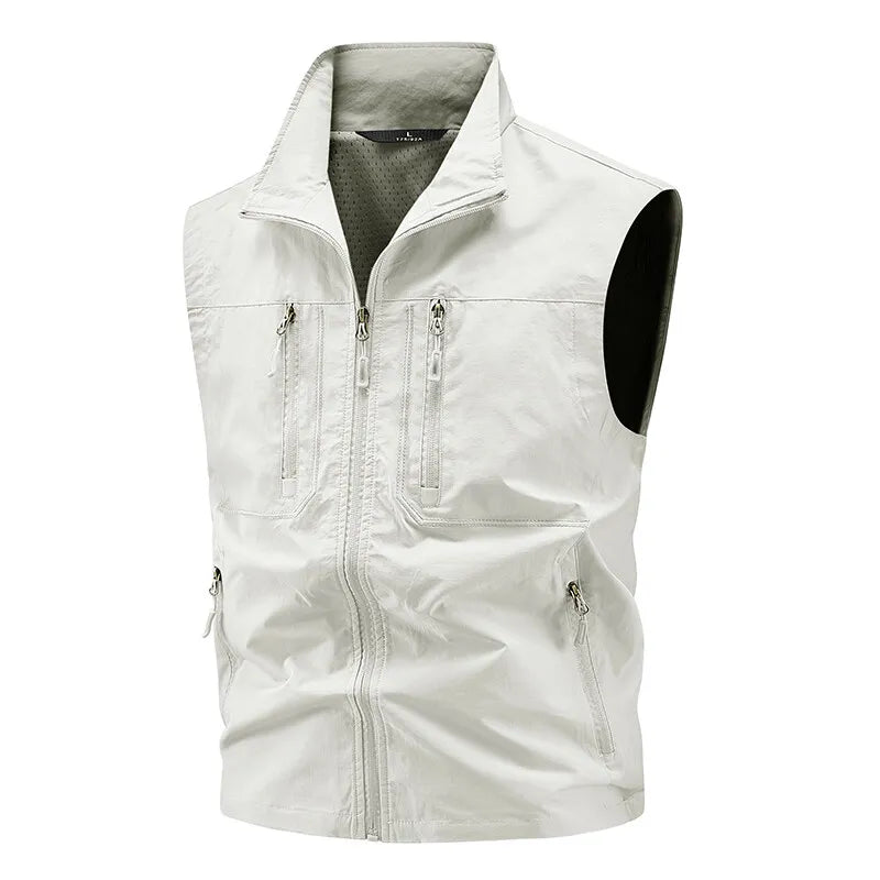 Vest Fishing Vest Men's Summer Thin Fishing Vests Outdoors Gilet Men Quick Drying Casual Spring and Autumn Stand Collar Jacket