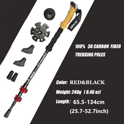 Lighten Up 1/2 Pcs Carbon Fiber Trekking Poles Collapsible Telescopic Walking Sticks with Cork Handle Ultralight Hiking
