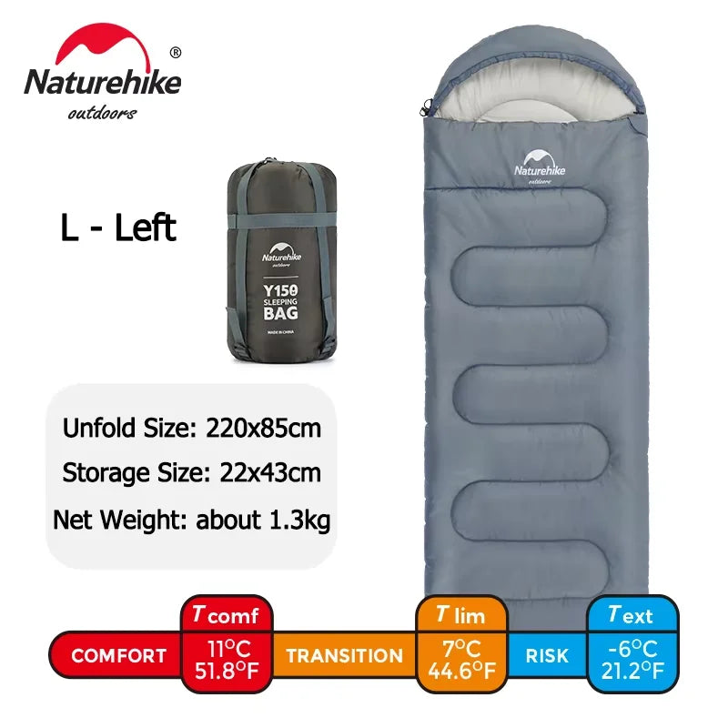 Naturehike Y150 Sleeping Bag 3 Seasons Waterproof Ultralight Envelope Sleeping Bags with hood for Adults Camping Hiking Outdoor