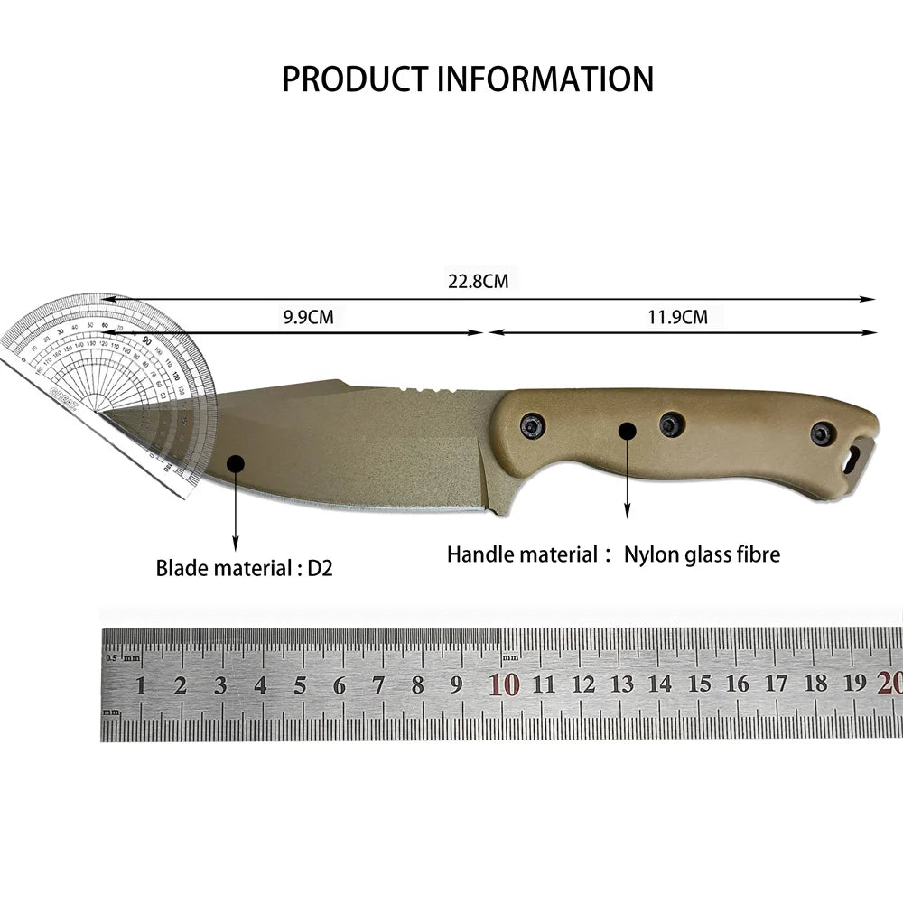 BK18 Fixed Blade EDC Knife D2 Steel Blade with Nylon Fiberglass Handle & Sheath, Portable Outdoor Tool for Camping Hiking