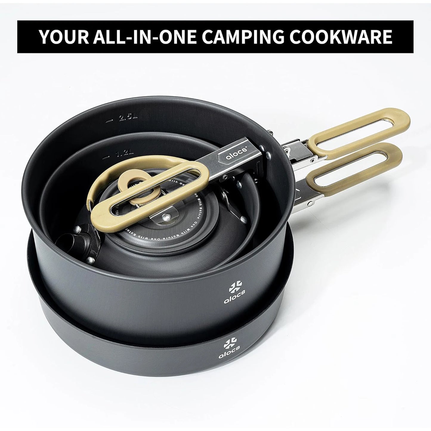 ALOCS Portable Camping Pot Set Mess Kit Cookware Fry Pan Water Kettle for Outdoor Hiking Picnic Backpacking CW-C06PRO