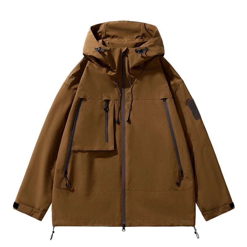 Hiking Jackets Men Waterproof Windproof Casual Hooded Outdoor Sports Clothes Hiking Coat Running Climbing Solid Color Jacket