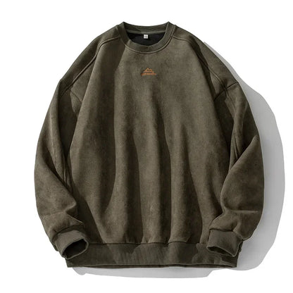 TFETTERS Chamois Leather Sweatshirt for Men Fleece 2025 Autumn Winter Warm O Neck Couples Pullover Outdoors Fashion Male Clothes