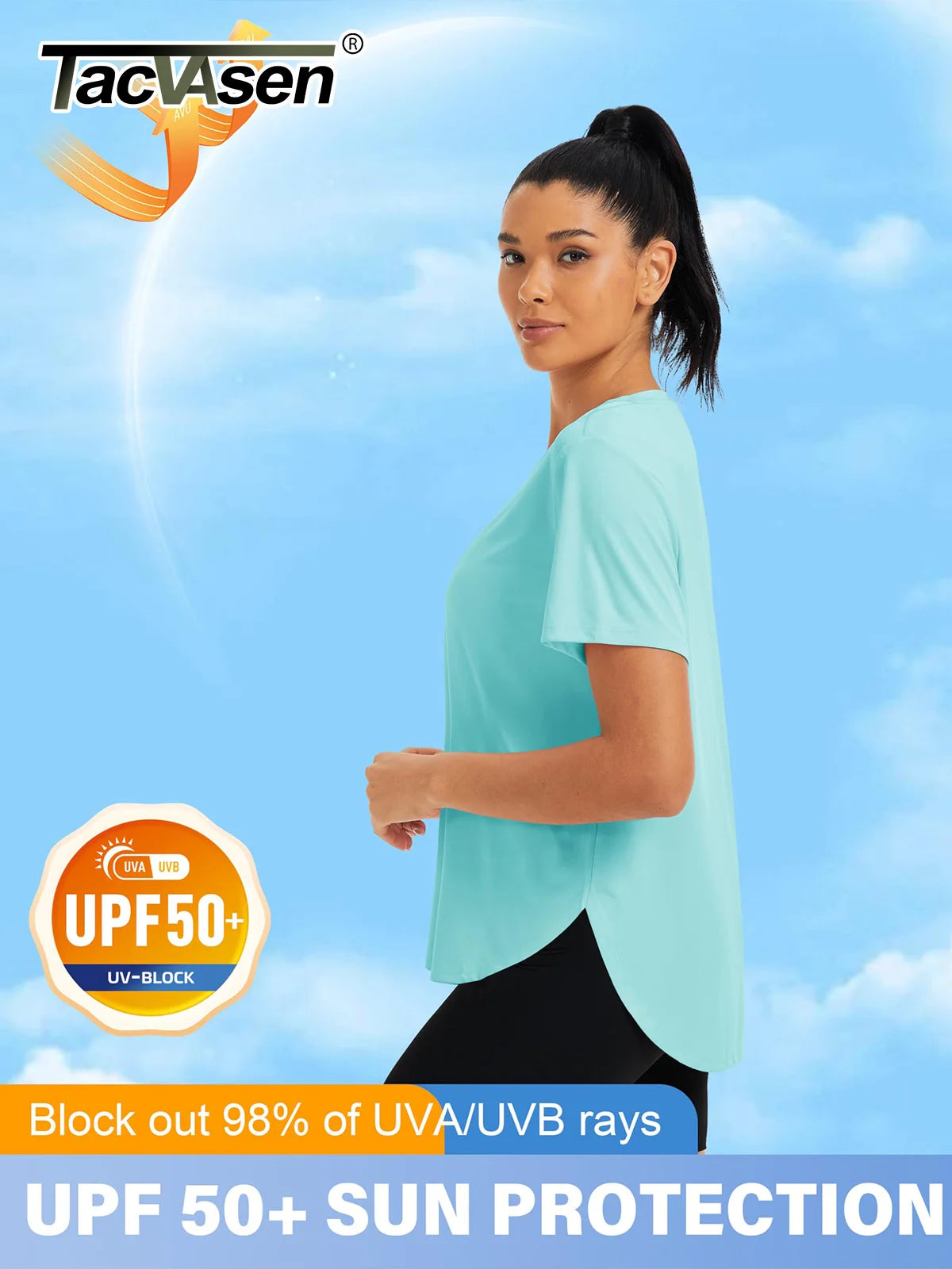 TACVASEN Womens UPF 50+ Sun Protection High Low Hem T-Shirt Quick Dry Hiking Side Split Top Summer Outdoor Breathable Shirts
