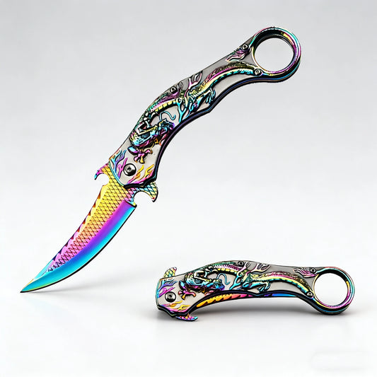 Knives for Men,Pocket Knife for Men,Folding Knife with 3D Colorful Dragon Relief,Cool Survival Knife,Knife for Camping Hiking