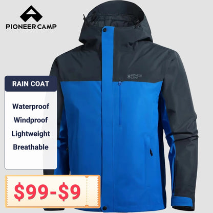 Pioneer Camp Mens Rain Jacket Waterproof Shell Jacket Hooded Lightweight Rain Coat for Outdoor Hiking 4 Pockets Windbreaker