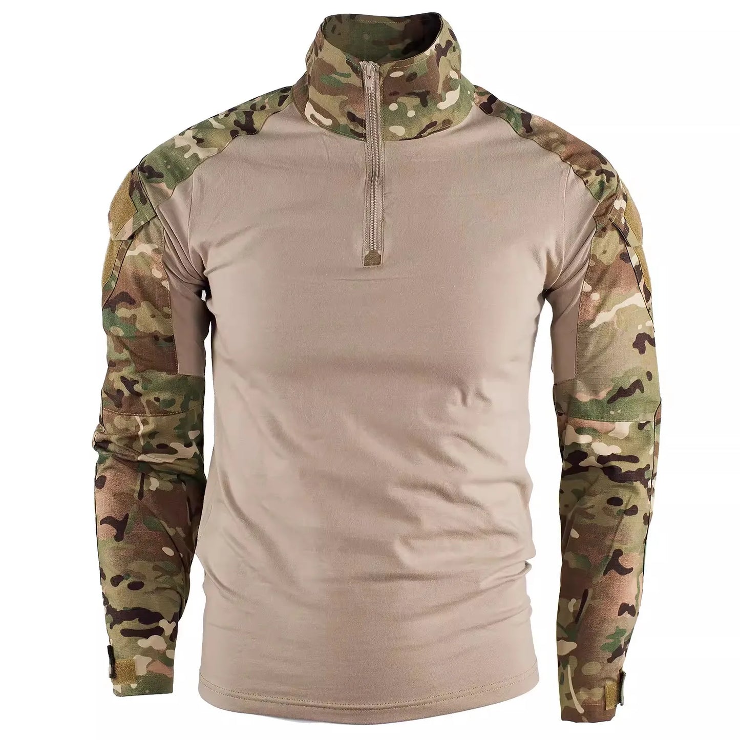 Summer Outdoors Tactical Set Men Thin Quick Drying Combat Training Uniform Camo Patchwork Tops+Multi Pocket Cargo Pants Suit