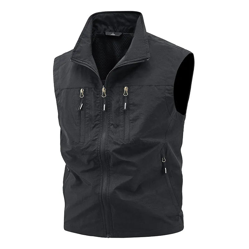Vest Fishing Vest Men's Summer Thin Fishing Vests Outdoors Gilet Men Quick Drying Casual Spring and Autumn Stand Collar Jacket