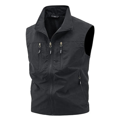 Vest Fishing Vest Men's Summer Thin Fishing Vests Outdoors Gilet Men Quick Drying Casual Spring and Autumn Stand Collar Jacket