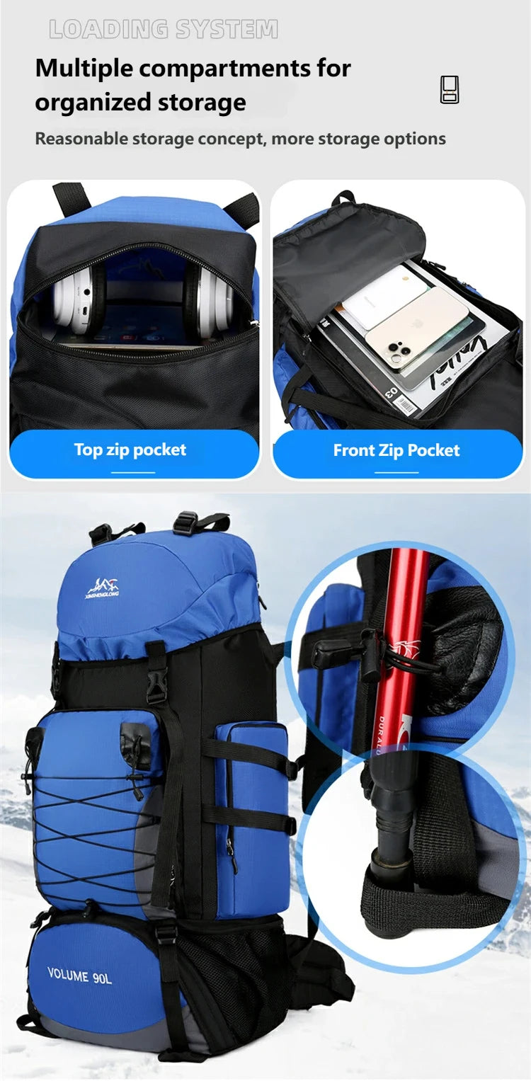 Molle 90L Outdoor Mountaineering Waterproof Rucksack Bag Sports Double Shoulder Bag Casual Hiking Travel Tactical Backpack