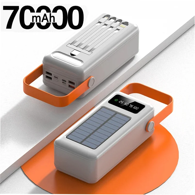 150000mAh Solar Panel Power Bank Fast charging Power Station with Four Wire External Battery Pack with Flashlight For Outdoors