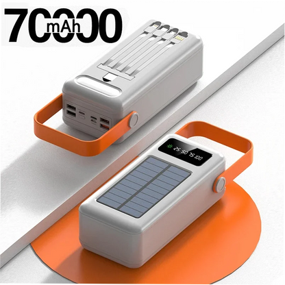 150000mAh Solar Panel Power Bank Fast charging Power Station with Four Wire External Battery Pack with Flashlight For Outdoors