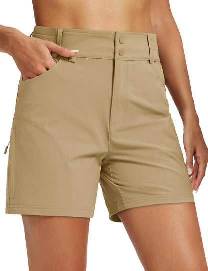 TACVASEN Womens Quick Dry Hiking Cargo Shorts Lightweight Water Resistant Shorts With 6 Pockets Summer Elastic Waist Golf Shorts