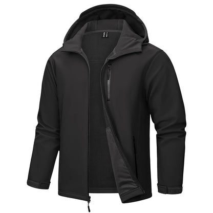 TACVASEN Hooded Softshell Jacket Mens Waterproof Rain Jacket Fleece Lined Work Jacket Outdoor Trekking Hiking Windbreaker Male