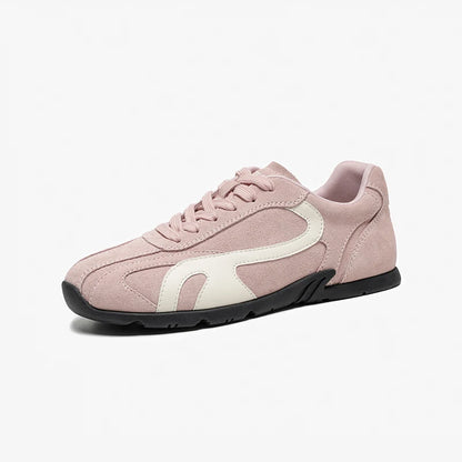 BEAUTODAY Casual Sneakers Women Cow Suede Leather Mixed Color Round Toe Outdoors Trainers Lace-Up Ladies Shoes Handmade 29957