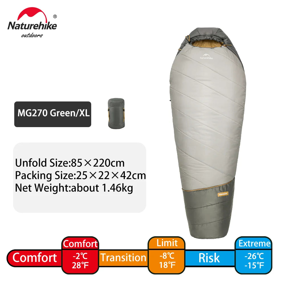 Naturehike MG120 5℃ MG270 -2℃ Mummy Sleeping Bag Ultralight Camping Hiking Cotton Warm Thermal Winter Machine Wash Tour Gear