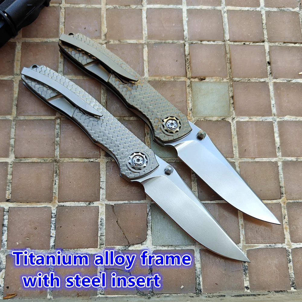 Duk Dragon Scale Contoured Titanium Handle Ceramic Bearing Pocket EDC Tool Camping Hunt Fish 154CM Outdoors JUFULE Folding Knife