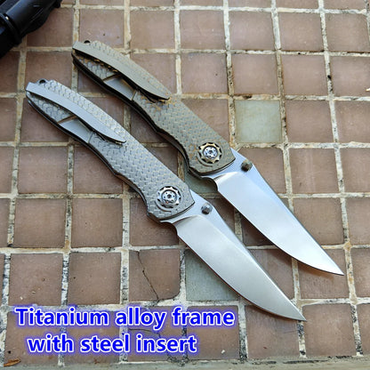 Duk Dragon Scale Contoured Titanium Handle Ceramic Bearing Pocket EDC Tool Camping Hunt Fish 154CM Outdoors JUFULE Folding Knife