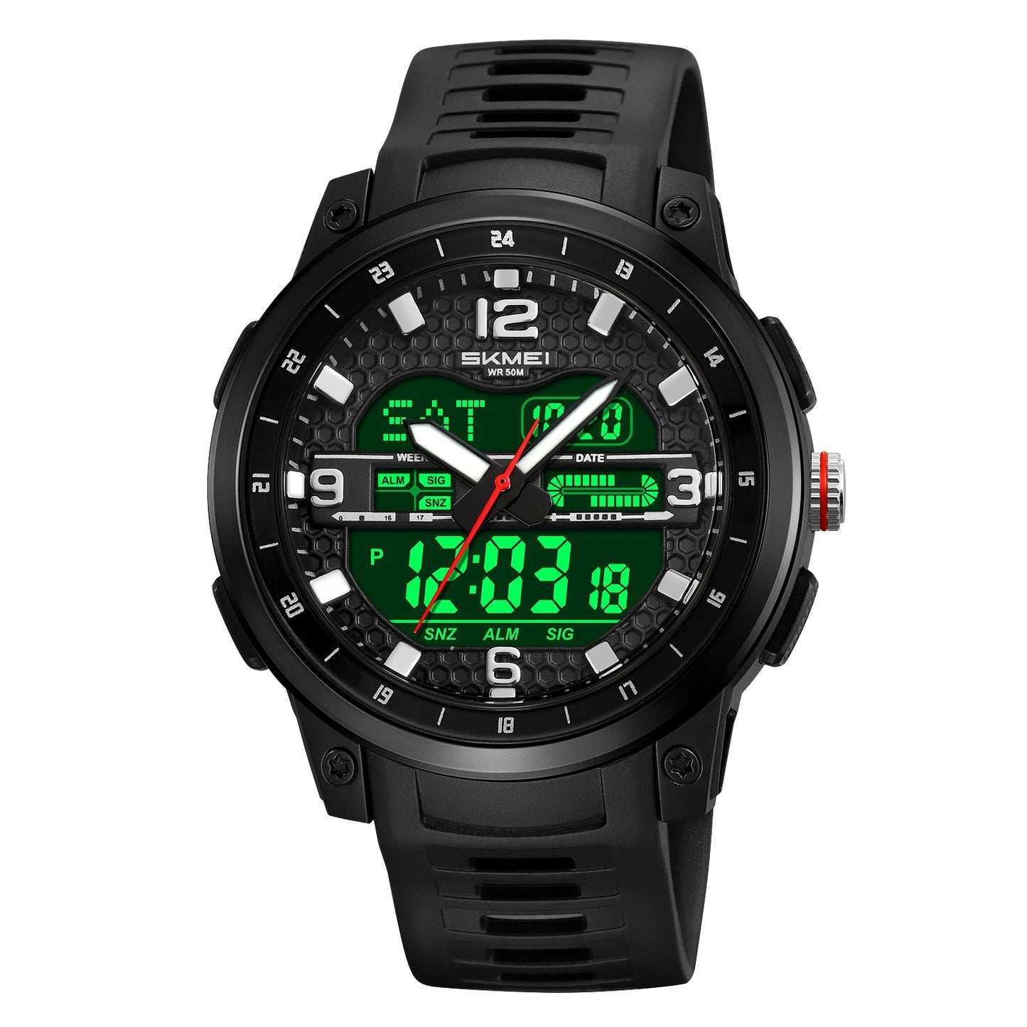 SKMEI Large dial Sport Watches Quartz Digital Display Outdoors Waterproof with Calendar Analog Three Time Zone Alarm Clock 2401