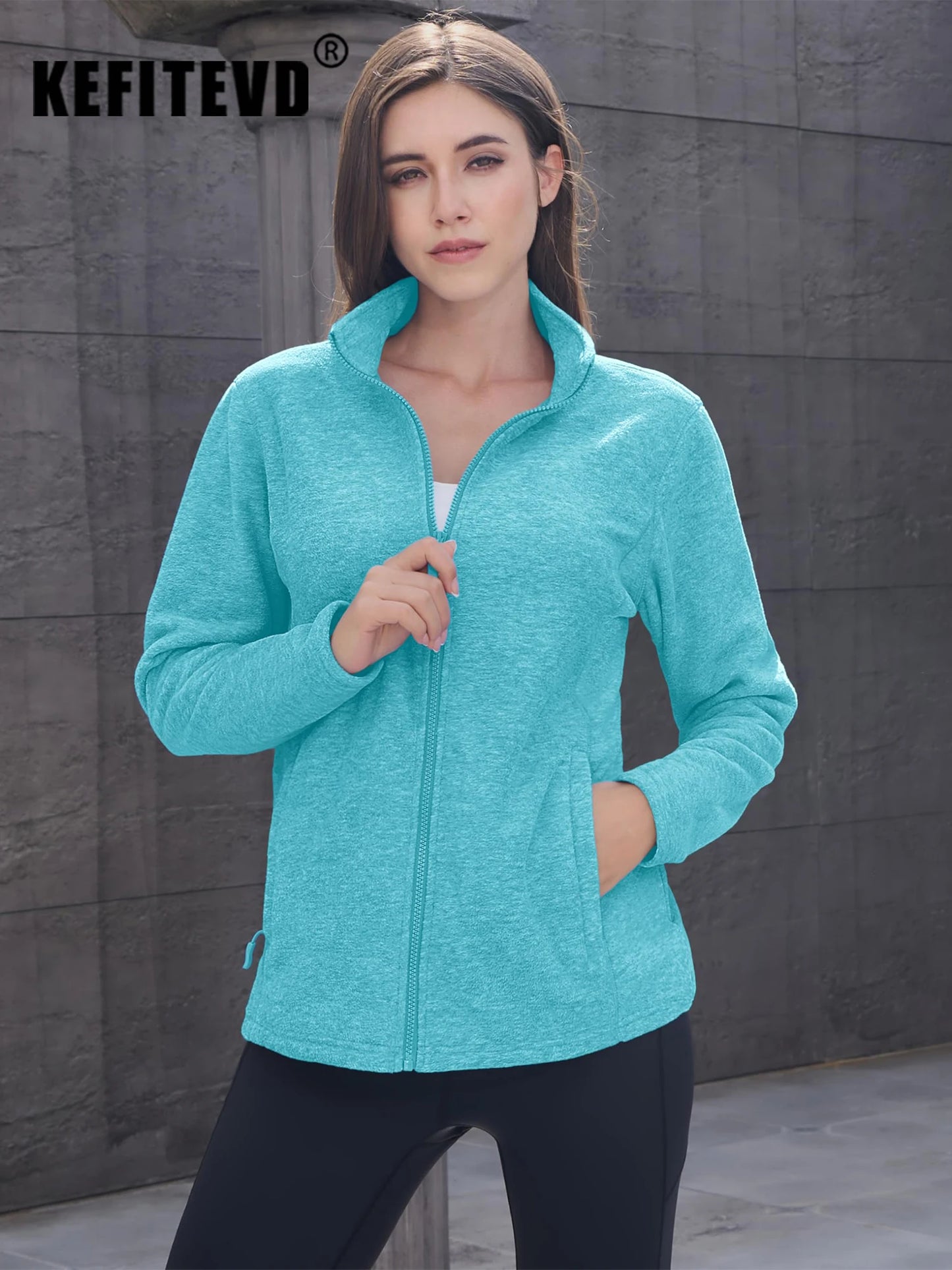 KEFITEVD Women Winter Full Zip Fleece Jacket Thermal Lightweight Coat Ladies Warm Camping Hiking Climbing Casual Top Windbreaker