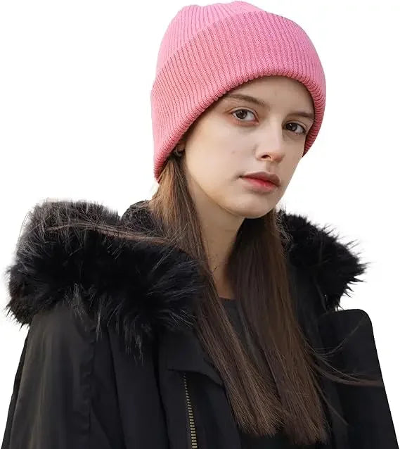 Men Women 100% Merino Wool Beanie Hats Winter Thermal Hat Cuffed Knit Ribbed Beanie Hiking Skiing One Size