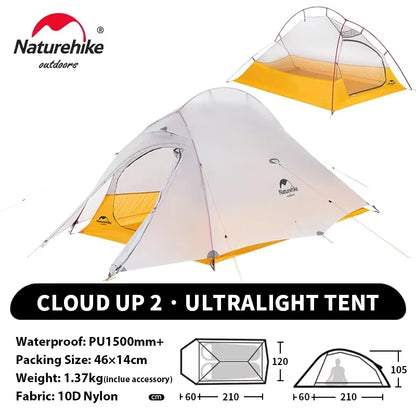 Naturehike Cloud Up 2 People Tent Ultralight 20D Camping Tent Waterproof Outdoor Hiking Travel Backpacking Cycling Fishing Tents