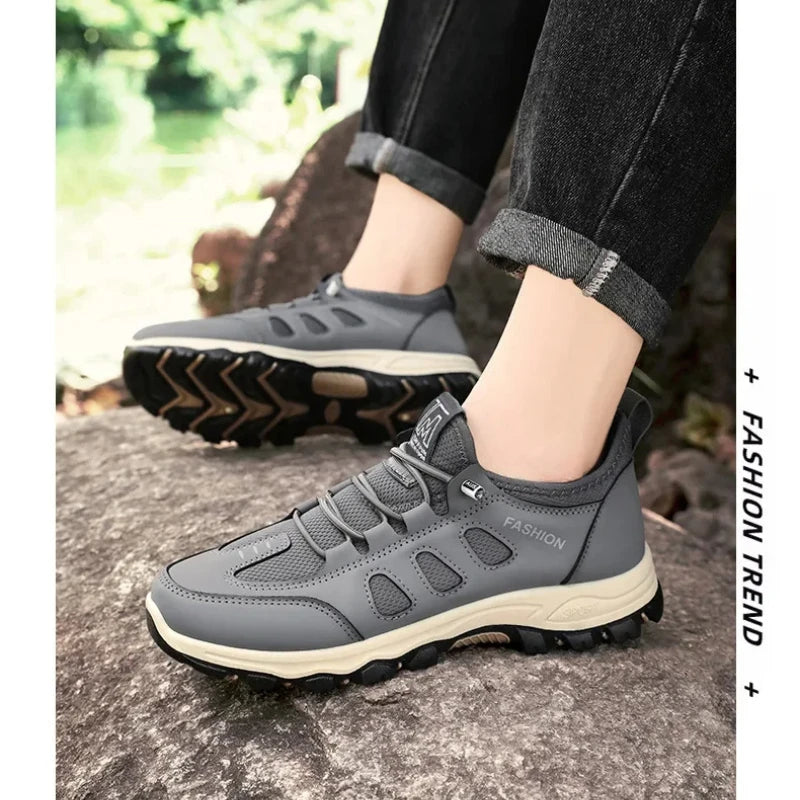 Men Soft Hiking Shoes Summer Breathable Mesh Sneakers Light Black Hike Footwear Walking Shoes Outdoor Shoes Climbing Shoe Male