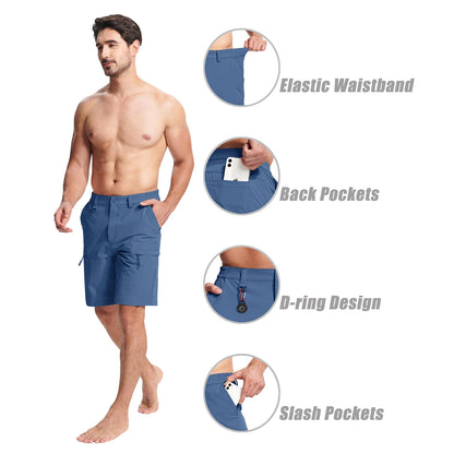 MAGCOMSEN Men's Cargo Shorts Multi-Pocket Elastic Breathable Quick-Drying Outdoor D-Ring Design Shorts Hiking Fishing Shorts