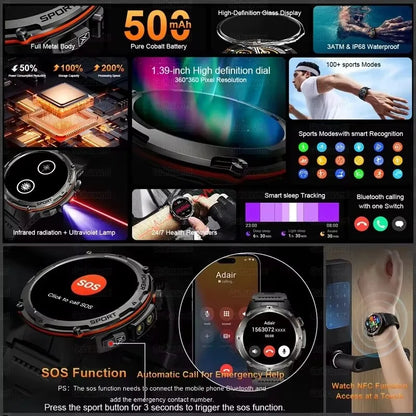 2025 NEW Top Popular Outdoors GPS tracker Sports Smart Watch Men 500mAh NFC HD Call IP68 depth waterproof Smart Watch T-REX3 Men
