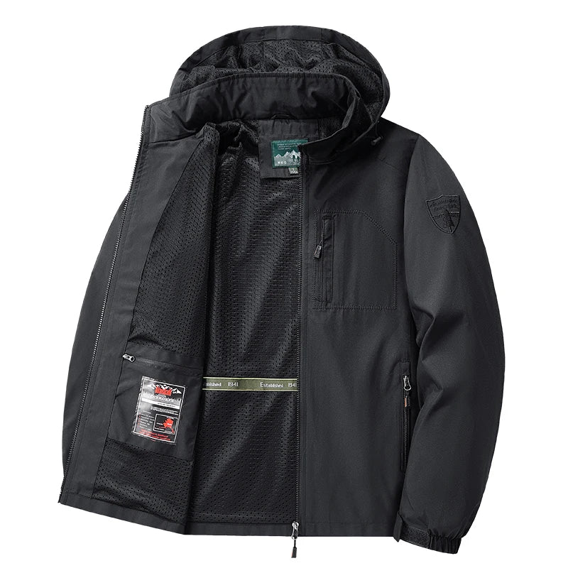 Men Detachable Hooded Jacket Embroidered Jacket Outdoor Breathable Hiking Travel Coat Multiple Pockets zipper Coat Casual Coat