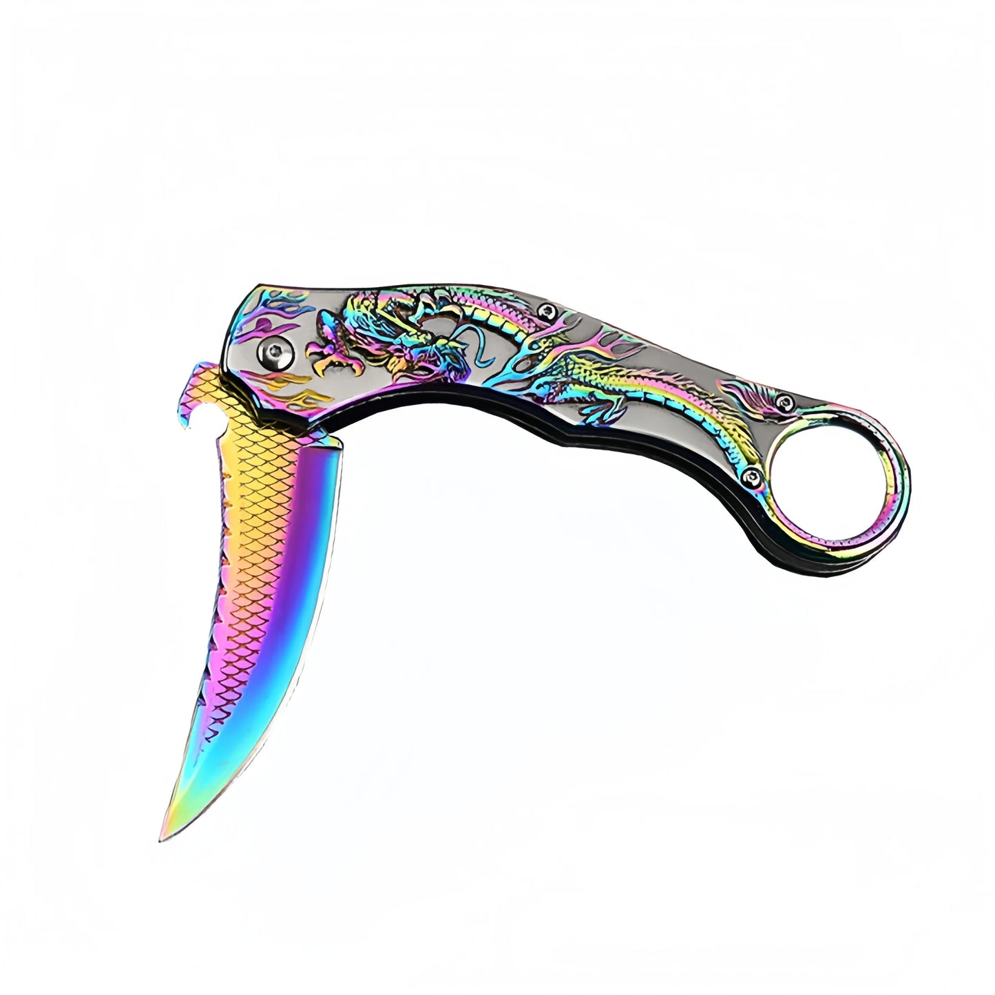 Knives for Men,Pocket Knife for Men,Folding Knife with 3D Colorful Dragon Relief,Cool Survival Knife,Knife for Camping Hiking