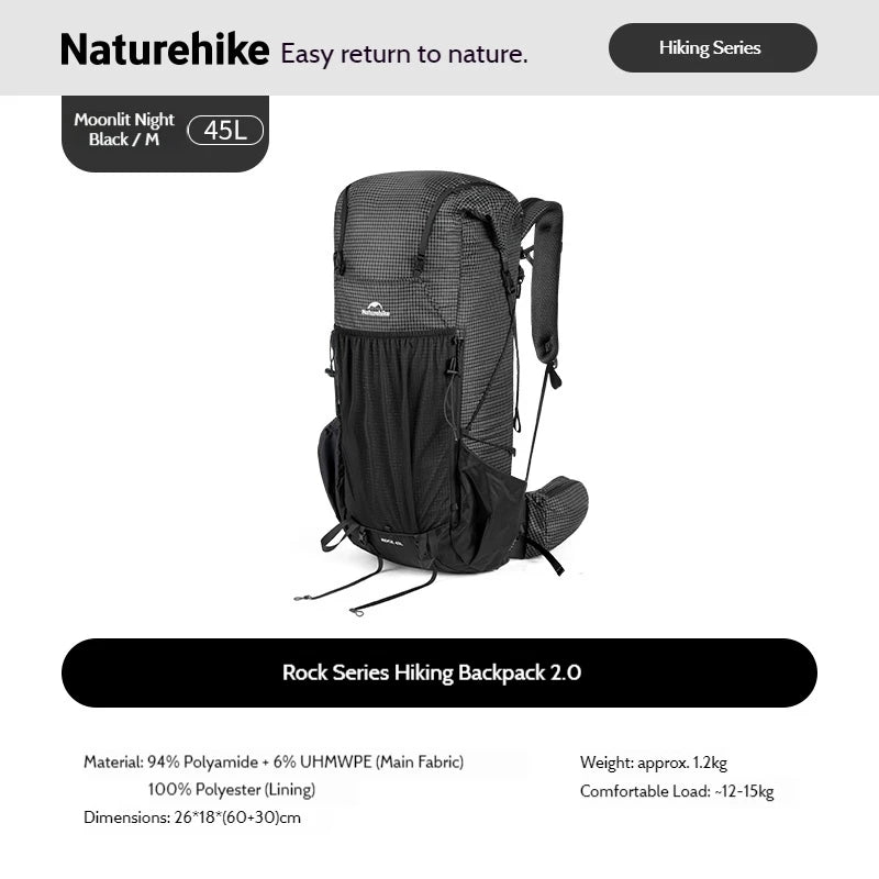 Naturehike Rock 2.0 Hiking Backpack 30L/45L/60L Large Capacity with Rain Cover Professional Outdoor Travel Trekking Shoulder Bag