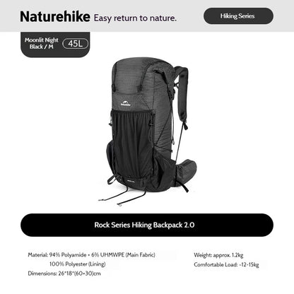 Naturehike Rock 2.0 Hiking Backpack 30L/45L/60L Large Capacity with Rain Cover Professional Outdoor Travel Trekking Shoulder Bag