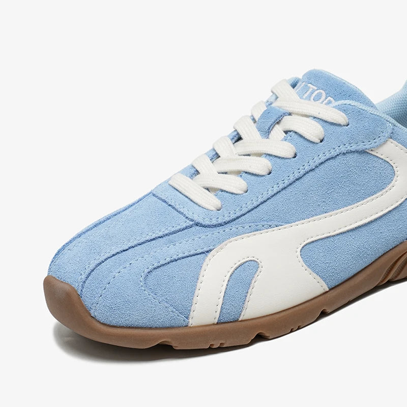 BEAUTODAY Casual Sneakers Women Cow Suede Leather Mixed Color Round Toe Outdoors Trainers Lace-Up Ladies Shoes Handmade 29957