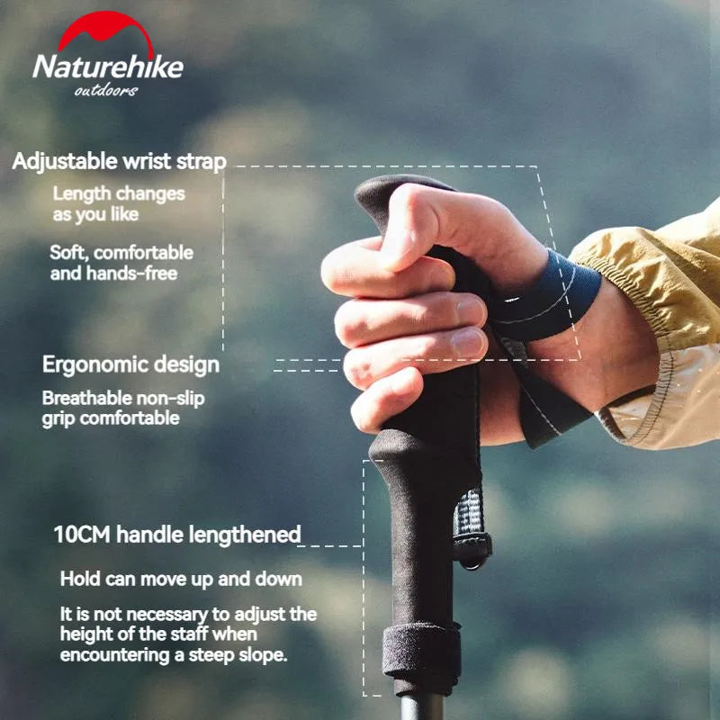 Naturehike 5-Section Trekking Pole Teleskopic Ultralight Walking Stick Hiking Climbing Stick Carbon Fiber Aluminum Alloy Folding