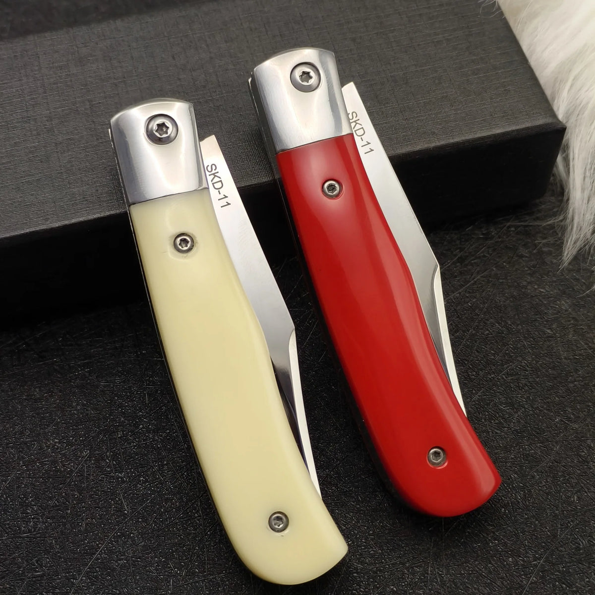 Triple steel blade acrylic handle small folding knife, outdoor camping, hiking, fishing, fruit multifunctional knife