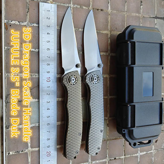 Duk Dragon Scale Contoured Titanium Handle Ceramic Bearing Pocket EDC Tool Camping Hunt Fish 154CM Outdoors JUFULE Folding Knife