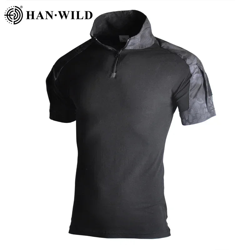 Men's Short Sleeve Softair Tactical Shirt for Men Combat Shirt Zipper Cotton Hiking CP Camoufalge Airsoft T Shirts Climbing Tee