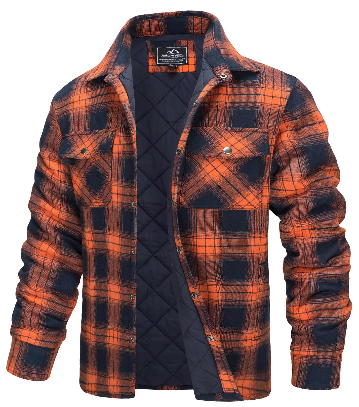 TACVASEN Winter Plaid Cotton Jackets Mens Long Sleeve Quilted Lined Flannel Shirt Jacket Multi-Pockets Outwear Hiking Coats Tops