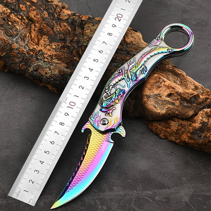 Knives for Men,Pocket Knife for Men,Folding Knife with 3D Colorful Dragon Relief,Cool Survival Knife,Knife for Camping Hiking