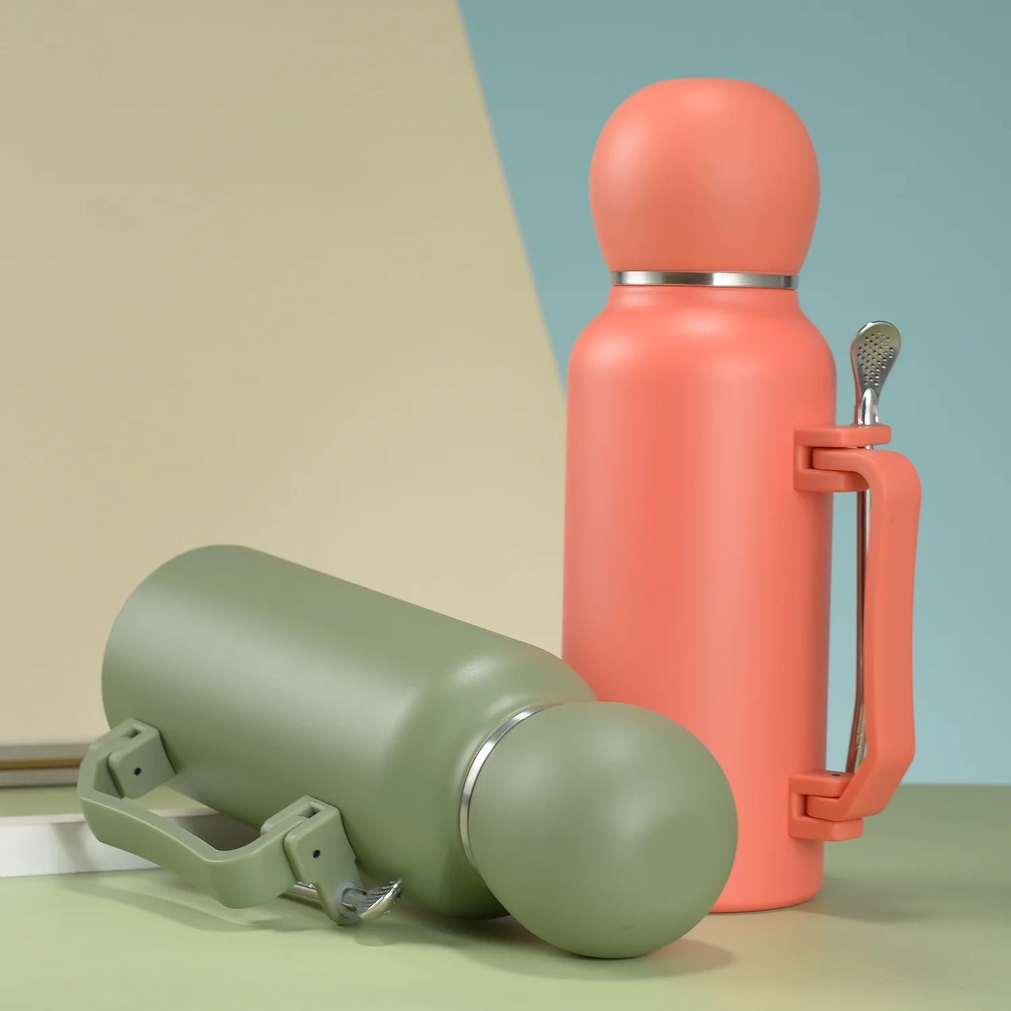 Stainless Steel Yerba Mate Thermos 1200ml Large Capacity Portable Vacuum Flask Outdoors Insulated Tumbler Handle Water Bottle