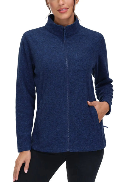 KEFITEVD Women Winter Full Zip Fleece Jacket Thermal Lightweight Coat Ladies Warm Camping Hiking Climbing Casual Top Windbreaker