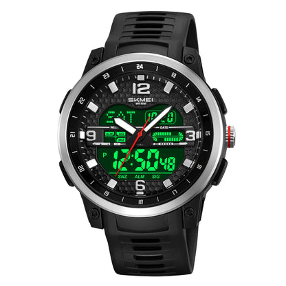 SKMEI Large dial Sport Watches Quartz Digital Display Outdoors Waterproof with Calendar Analog Three Time Zone Alarm Clock 2401